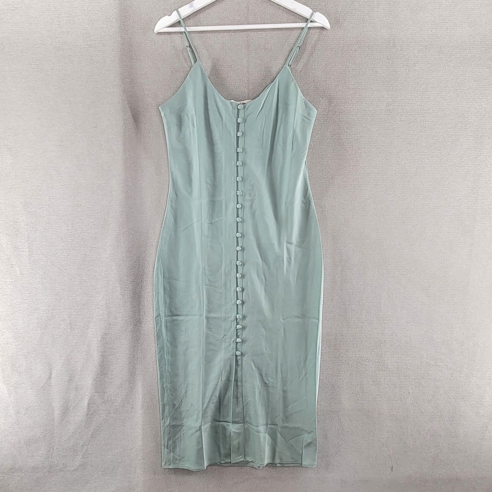 Simple Retro Womens Beryl Midi Slip Dress 90s Inspired Sheath Size Large Green
